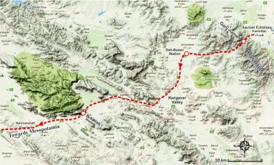 Figure 6. The suggested route of the Royal Road from Hamedan to the west.